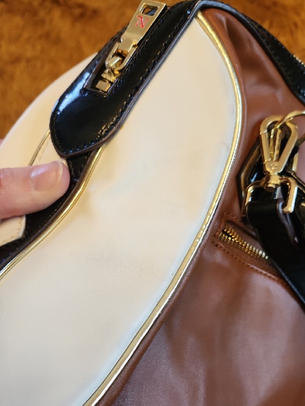 Nicole Lee White Tan Black Multi-Panel Embellished Satchel FINAL PRICE - Picture 6 of 15